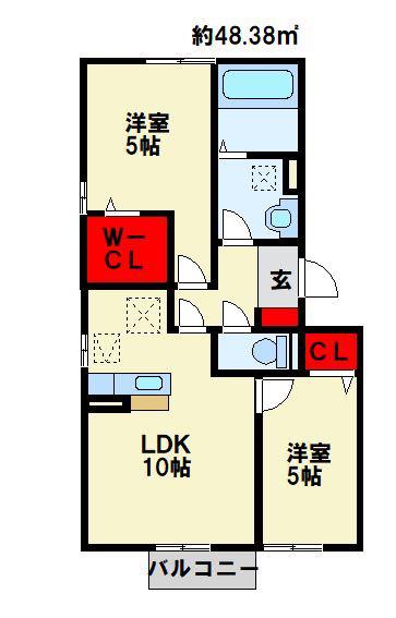 アンダンテ響の(2LDK/2階)の間取り写真