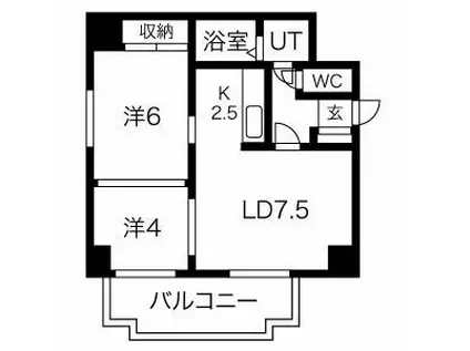 ノール北11条(2LDK/4階)の間取り写真