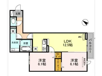 CRESCENTE経堂壱番館ークレシェンテ経堂壱番館-(2LDK/2階)の間取り写真