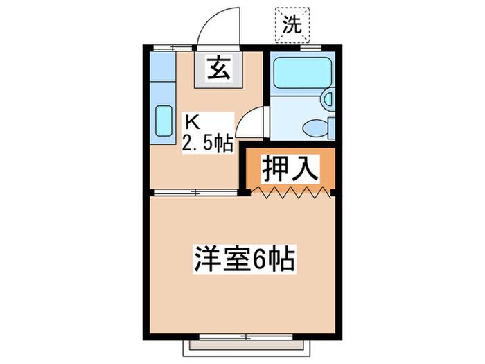 ヒルサイド・ヴィラ(1K/2階)の間取り写真
