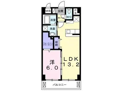 ビッグ ウィング ペガサス(1LDK/2階)の間取り写真