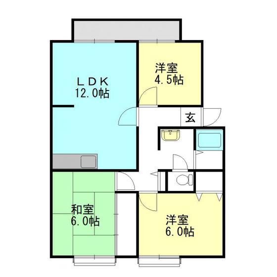 サンビレッジ西大寺 D(3LDK/1階)の間取り写真