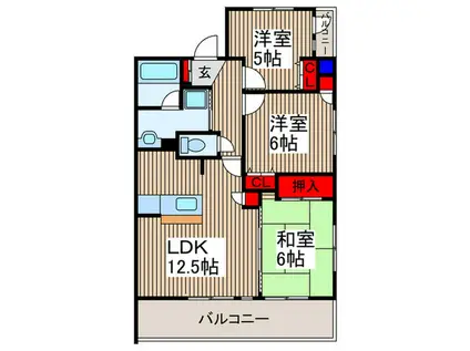 シャンゼール所沢(3LDK/5階)の間取り写真