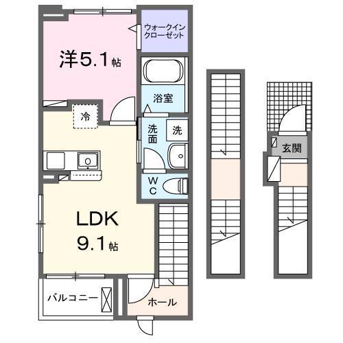 サン ウォーム V(1LDK/3階)の間取り写真
