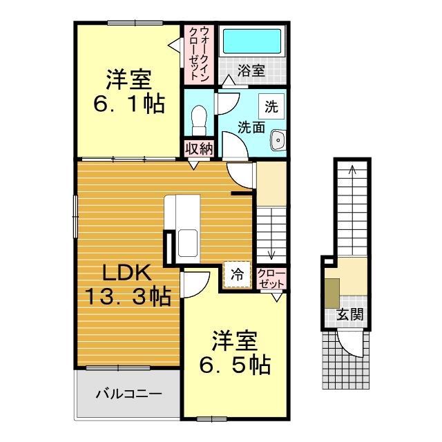サンライズ 富士広(2LDK/2階)の間取り写真