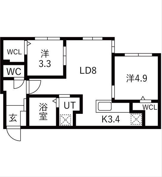 ラグランジュ円山(2LDK/2階)の間取り写真
