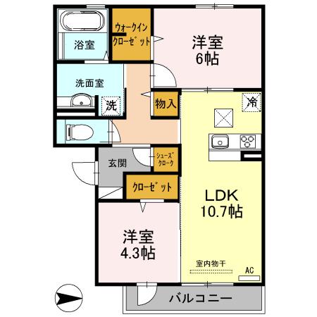 ソレイユ八尾(2LDK/3階)の間取り写真