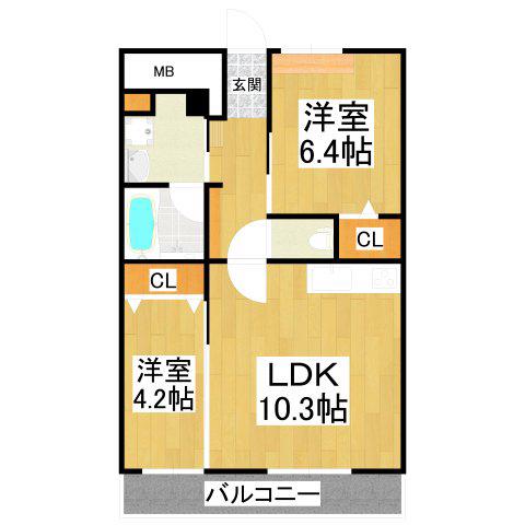 YF宮山台ガーデン(2LDK/2階)の間取り写真