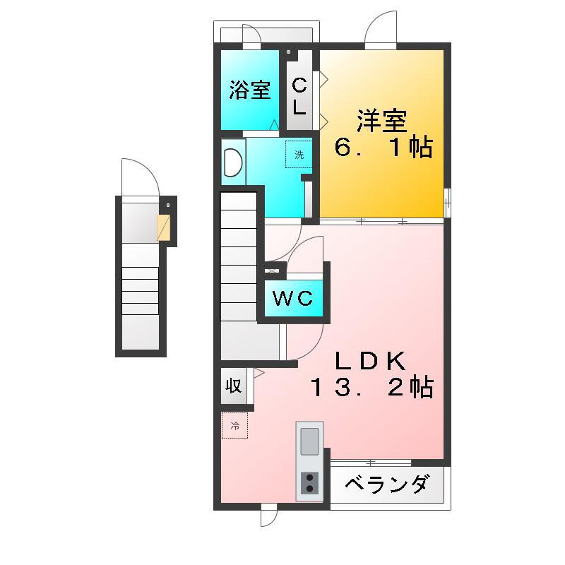 カーサ西武(1LDK/2階)の間取り写真