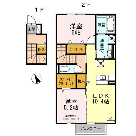 ヴィルヌーブ門司(2LDK/2階)の間取り写真