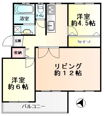 南長津田団地(2LDK/4階)の間取り写真