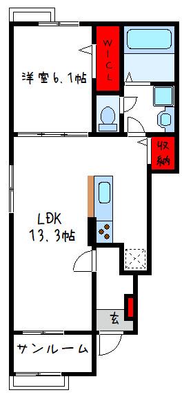 玉串町2丁目アパート(1LDK/1階)の間取り写真