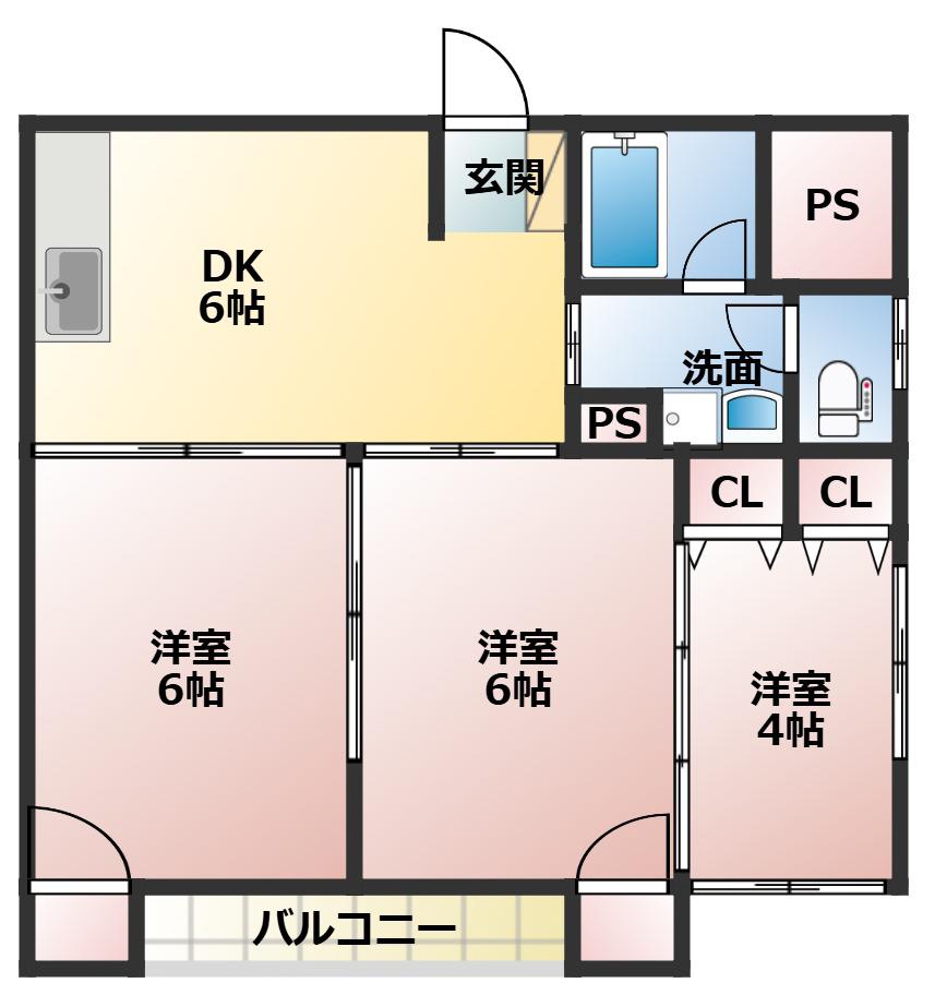 シャトレー木の実町(3DK/2階)の間取り写真