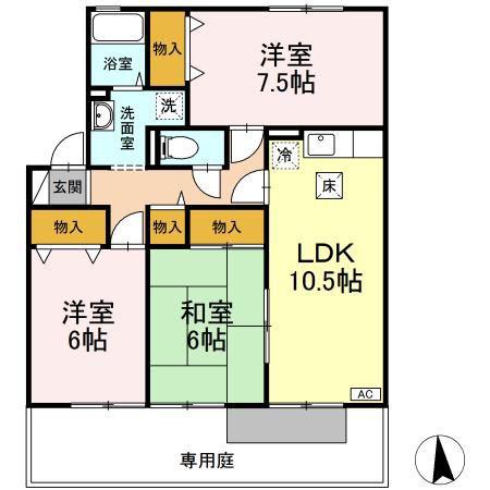 クレールニシヤマII(3LDK/1階)の間取り写真