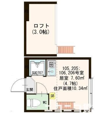 ハーモニーテラス堀ノ内(ワンルーム/1階)の間取り写真