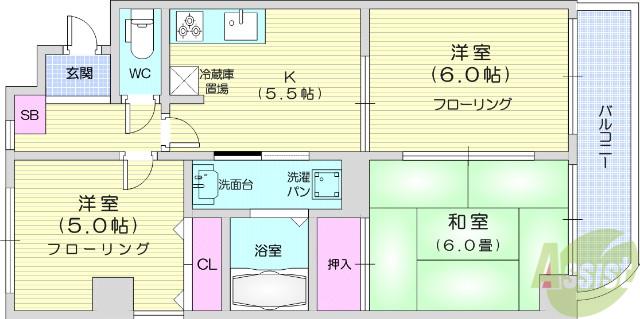 オンディーヌ(3K/3階)の間取り写真