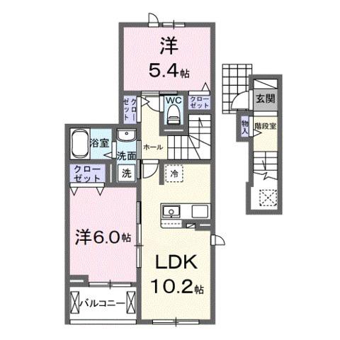 クレシェント(2LDK/2階)の間取り写真