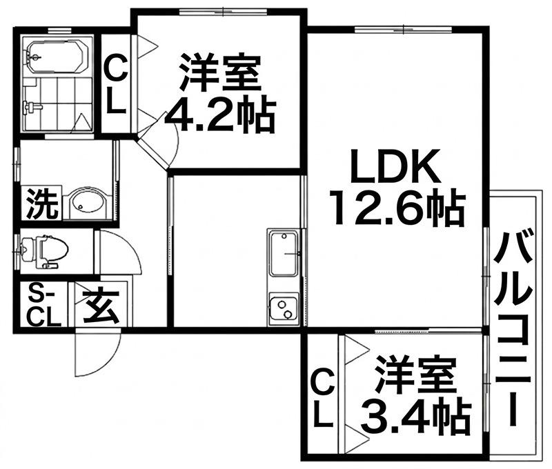 シャンテー東香里(2LDK/3階)の間取り写真