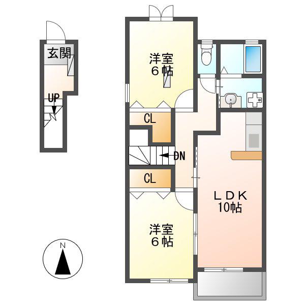 サンリット石塚(2LDK/2階)の間取り写真