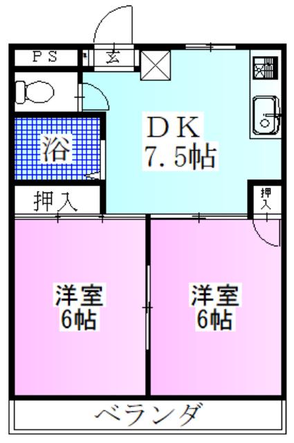 ベルフィーヌ船橋(2DK/2階)の間取り写真