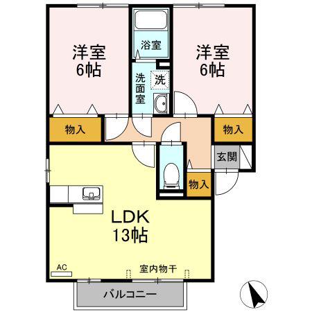 グランコートA棟(2LDK/2階)の間取り写真