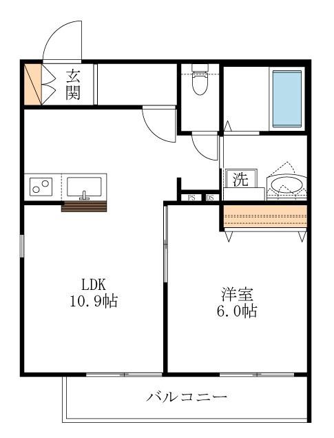 ヴィブレハイム・K(1LDK/2階)の間取り写真
