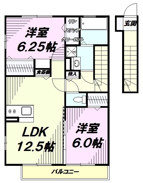 ウィステリア ウーノ(2LDK/2階)の間取り写真