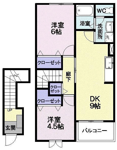 アスペンベールE(2DK/2階)の間取り写真
