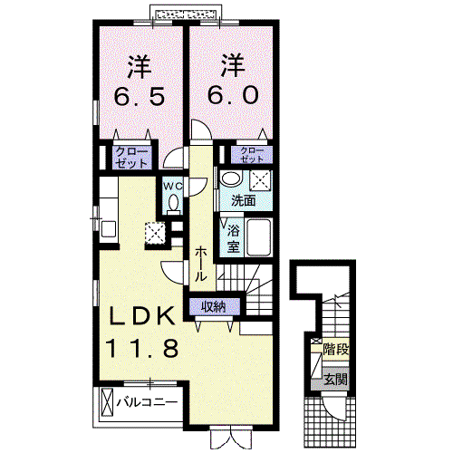 モンフレールVII(2LDK/2階)の間取り写真
