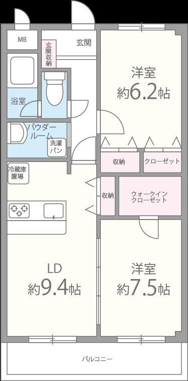 ベルナードサーモス(2LDK/2階)の間取り写真