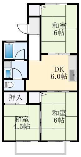 ハイツ向陽(3LDK/1階)の間取り写真