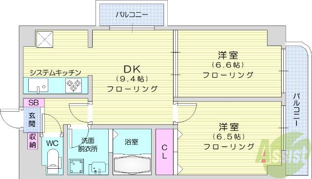 しゃとれ東勝山(2DK/4階)の間取り写真