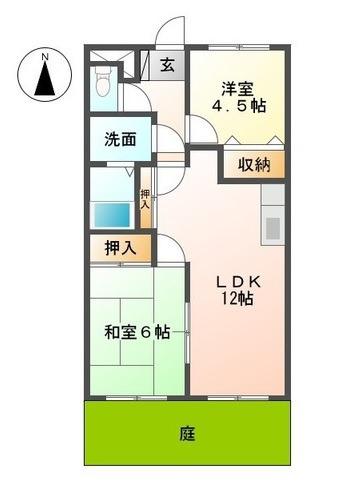 ルトゥール(2LDK/1階)の間取り写真