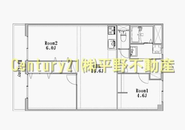 第15上野ビル(2LDK/6階)の間取り写真