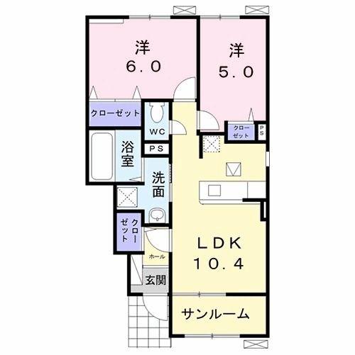 クレセントG(2LDK/1階)の間取り写真