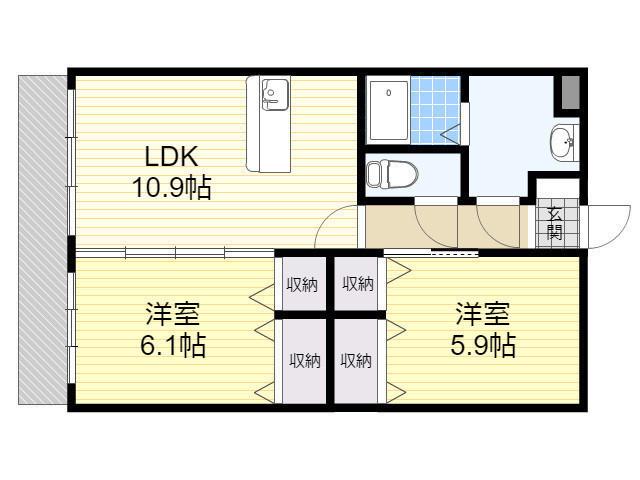 プレジール田尻(2LDK/3階)の間取り写真