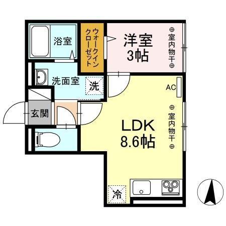ファースト・ハイツ 八幡(1LDK/2階)の間取り写真