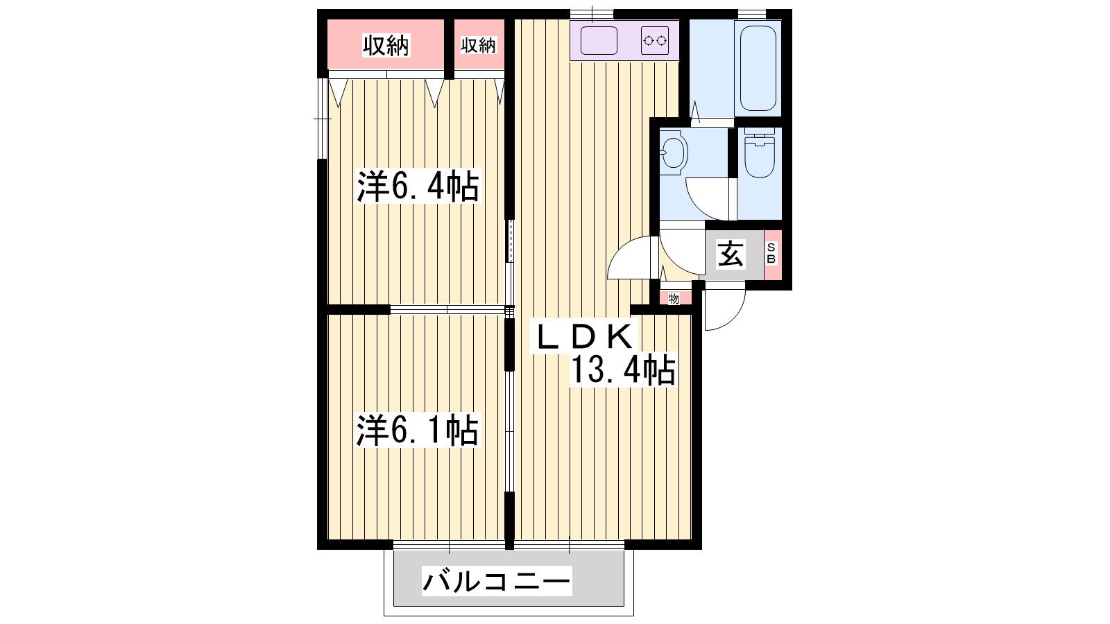 ディアス恵美酒B(2LDK/2階)の間取り写真