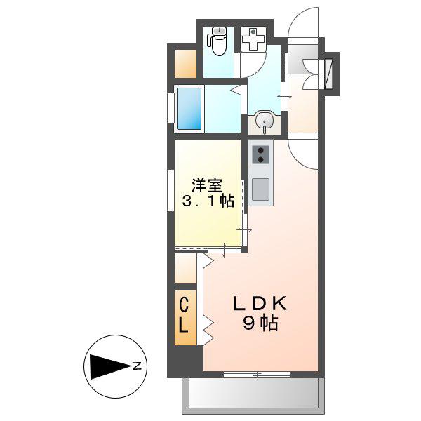 ラクラーレ上前津(1LDK/5階)の間取り写真