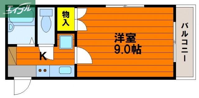 奥田西町ハイツ(1K/4階)の間取り写真