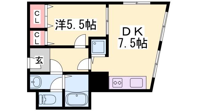 ラムール鈴蘭台(1DK/4階)の間取り写真