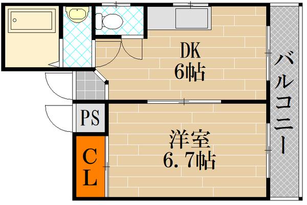 メゾンボヌール(1DK/2階)の間取り写真