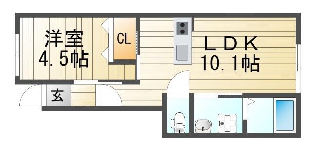 MOTO CASA(1LDK/1階)の間取り写真