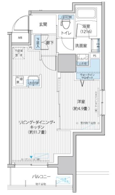 グランフォークス神田イーストタワー(1LDK/13階)の間取り写真