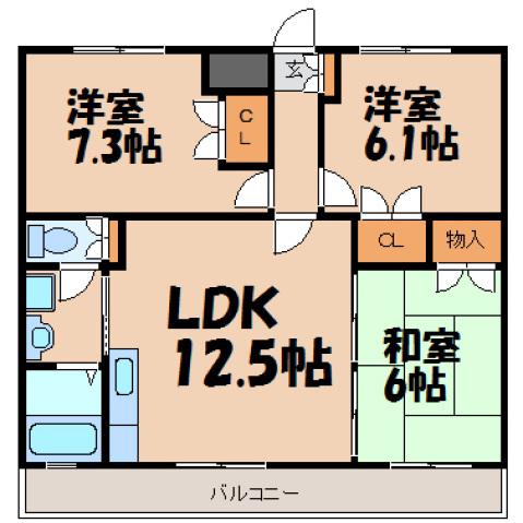 KNビル(3LDK/2階)の間取り写真