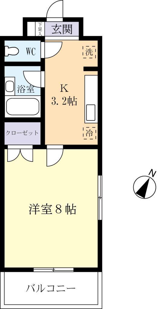 スカイヒルズやまのい(1K/5階)の間取り写真