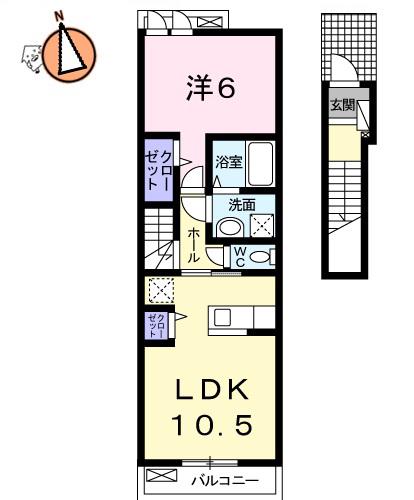 グラチチュードIV(1LDK/2階)の間取り写真