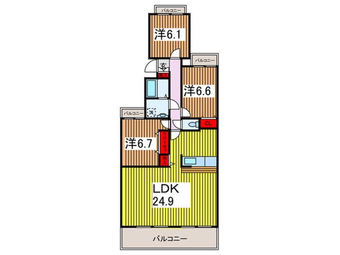シャレーアヴァンテ(3LDK/1階)の間取り写真