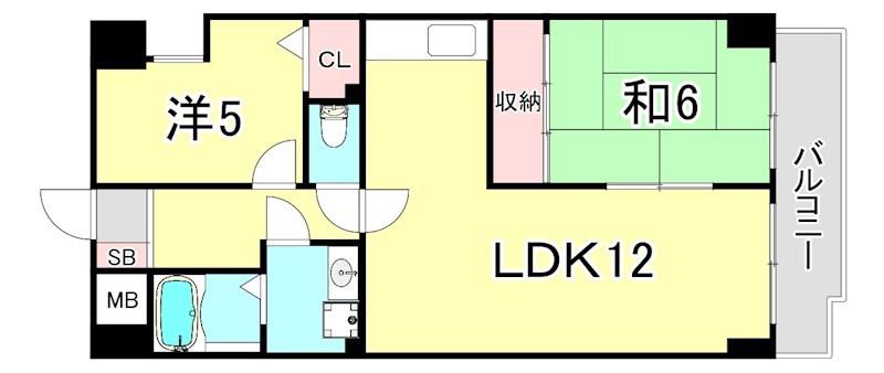 ナインハイツ(2LDK/11階)の間取り写真