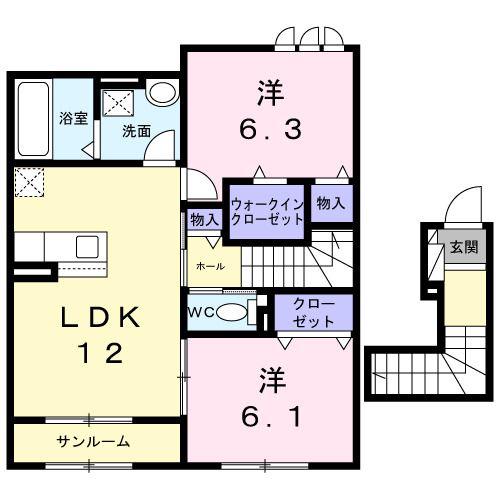 ソレアード(2LDK/2階)の間取り写真